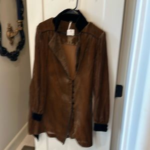 Free people shear brown with black velvet collar cuff and belt dress